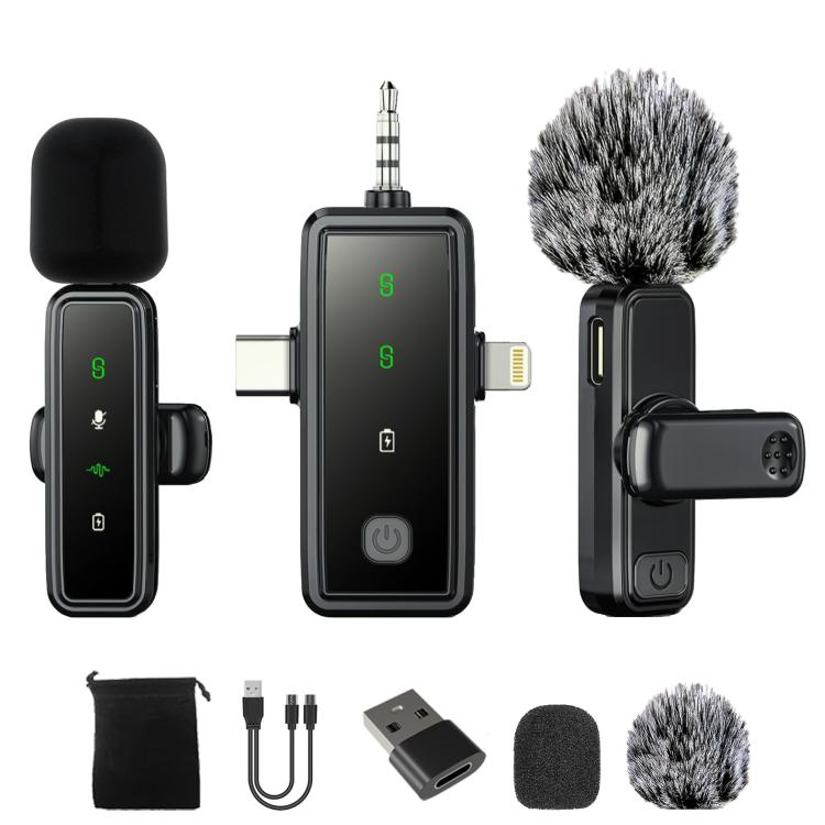 Micrófono inalámbrico con clip para el cuello, mini micrófono con reducción de ruido inteligente., J82 Dual Mic 3 In 1 Interface 8pcs /Set, J81 1 To 2 Type-C Interface 9pcs /Set
