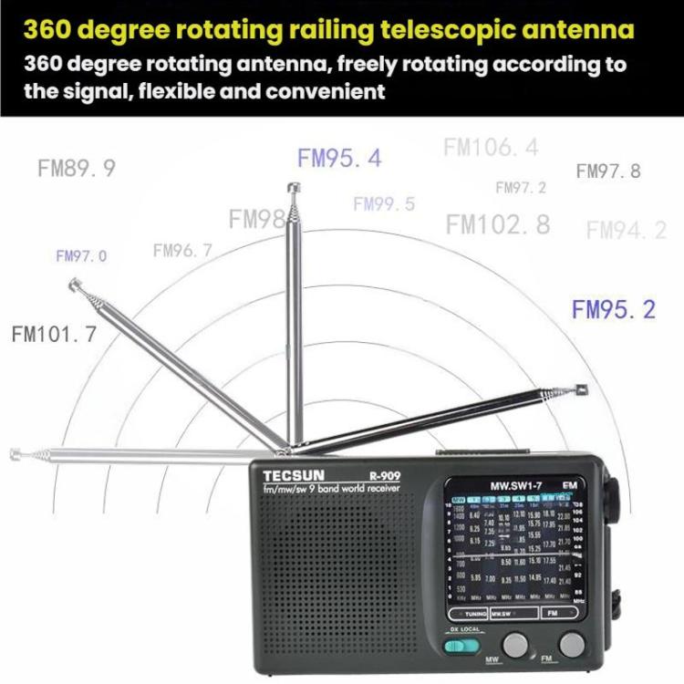 Radio portátil de bolsillo TECSUN R-909 AM/FM/SW de 9 bandas., R-909