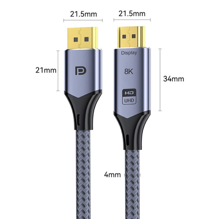 Cable de conversión DP a HDMI 8K 60Hz HD para conexión de TV y ordenador, cable de proyección y monitor., 1m, 2m