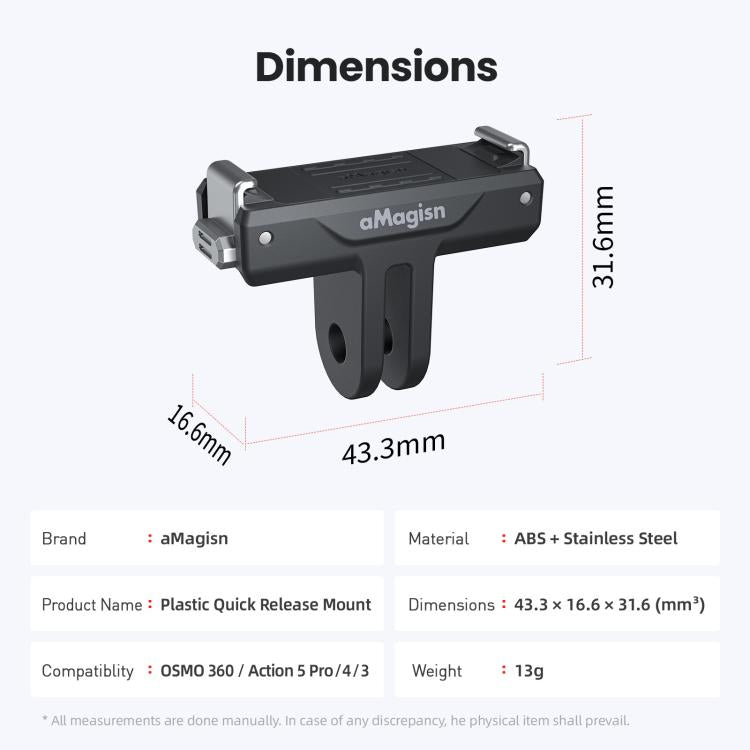 Adaptador magnético de liberación rápida aMagisn con base de plástico a presión para DJI Osmo 360/Action 5 Pro/4/3, AA25