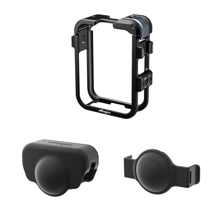 Jaula metálica de liberación rápida AMagisn para DJI Osmo 360 con tapas de lente dobles/individuales y soporte para cámara.