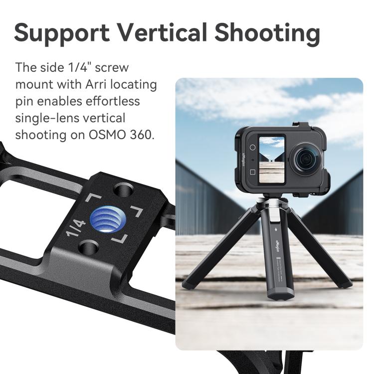 Jaula metálica de liberación rápida AMagisn para DJI Osmo 360 con tapas de lente dobles/individuales y soporte para cámara.