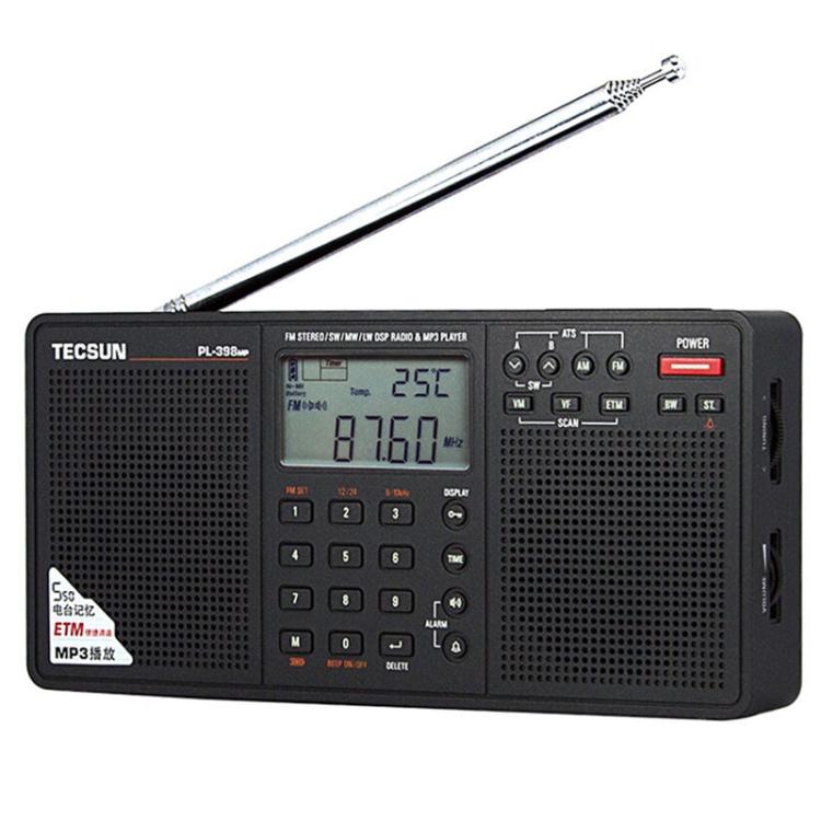 Radio portátil estéreo de banda completa TECSUN PL-398MP con sintonización digital y compatibilidad con reproducción de tarjeta SD., PL-398MP
