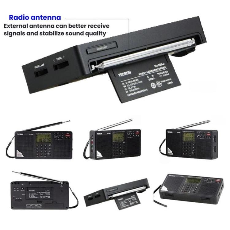 Radio portátil estéreo de banda completa TECSUN PL-398MP con sintonización digital y compatibilidad con reproducción de tarjeta SD., PL-398MP