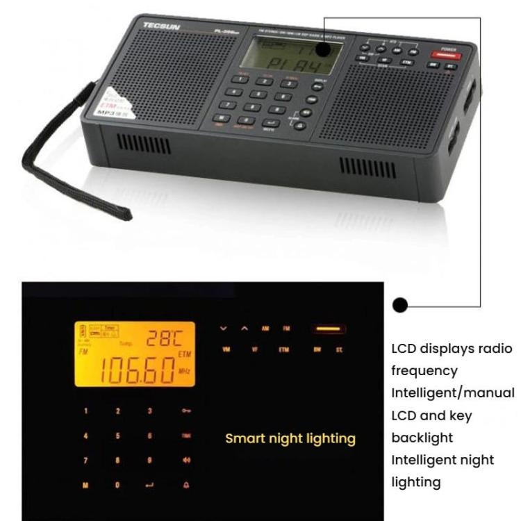 Radio portátil estéreo de banda completa TECSUN PL-398MP con sintonización digital y compatibilidad con reproducción de tarjeta SD., PL-398MP