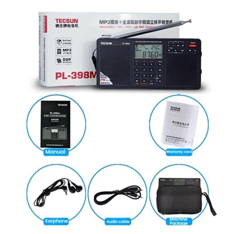 Radio portátil estéreo de banda completa TECSUN PL-398MP con sintonización digital y compatibilidad con reproducción de tarjeta SD., PL-398MP