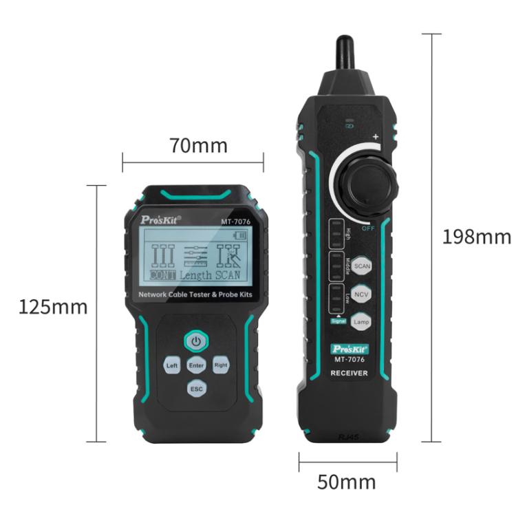 Localizador de cables para pruebas de red antiinterferencias ProsKit MT-7076 con pantalla LCD, MT-7076