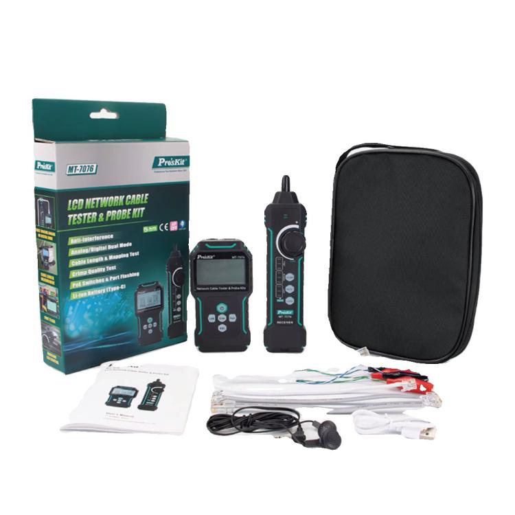 Localizador de cables para pruebas de red antiinterferencias ProsKit MT-7076 con pantalla LCD, MT-7076