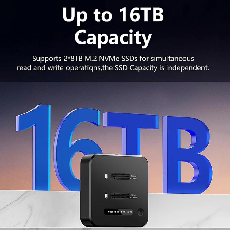 Estación de acoplamiento Blueendless SD08A para SSD M.2 NVMe, carcasa externa de doble bahía USB 3.2 Gen2 de 10 Gbps con función de clonación sin conexión con un solo botón., US Plug, EU Plug, UK Plug
