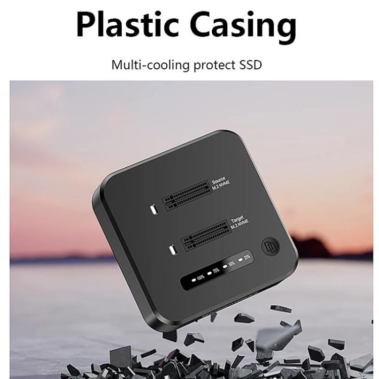 Estación de acoplamiento Blueendless SD08A para SSD M.2 NVMe, carcasa externa de doble bahía USB 3.2 Gen2 de 10 Gbps con función de clonación sin conexión con un solo botón., US Plug, EU Plug, UK Plug