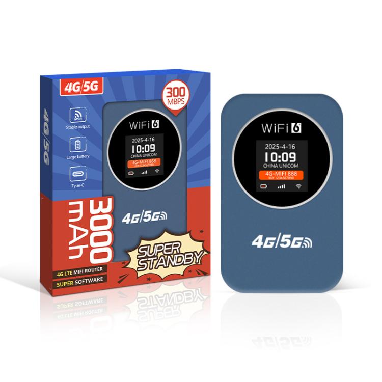 Punto de acceso WiFi portátil 4G/5G de 300 Mbps, router móvil con pantalla de hora y batería integrada de 3000 mAh., Asia Edition, Eurasian Edition
