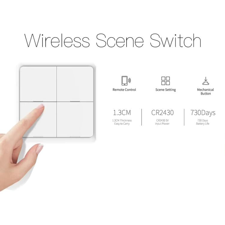 Interruptor inteligente inalámbrico Graffiti Smart Home con temporizador mediante aplicación y 4 botones adhesivos., 4-Buttons