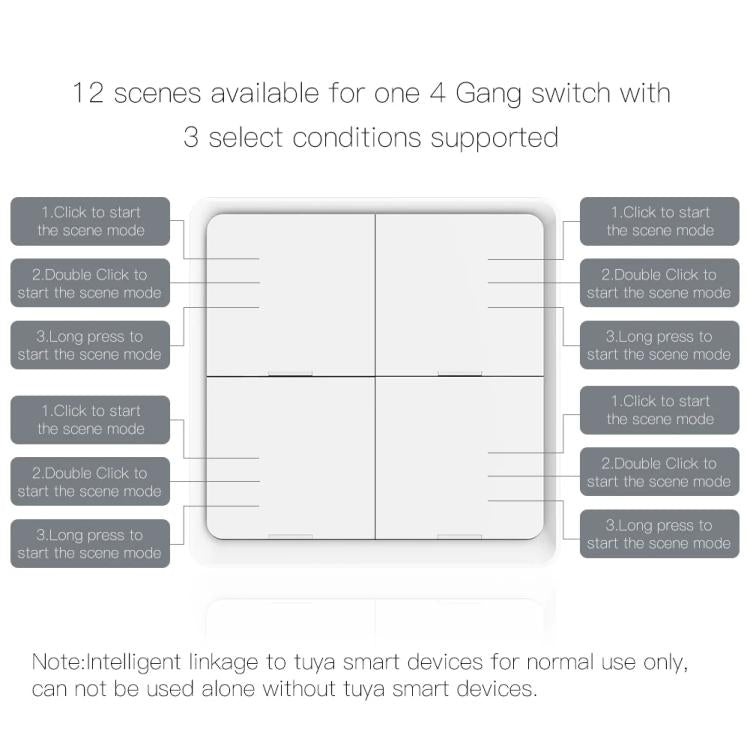 Interruptor inteligente inalámbrico Graffiti Smart Home con temporizador mediante aplicación y 4 botones adhesivos., 4-Buttons