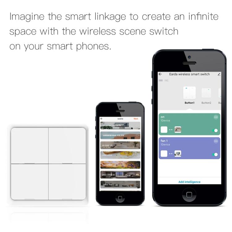 Interruptor inteligente inalámbrico Graffiti Smart Home con temporizador mediante aplicación y 4 botones adhesivos., 4-Buttons