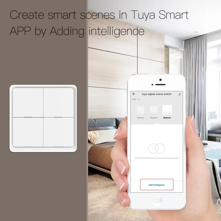 Interruptor inteligente inalámbrico Graffiti Smart Home con temporizador mediante aplicación y 4 botones adhesivos., 4-Buttons