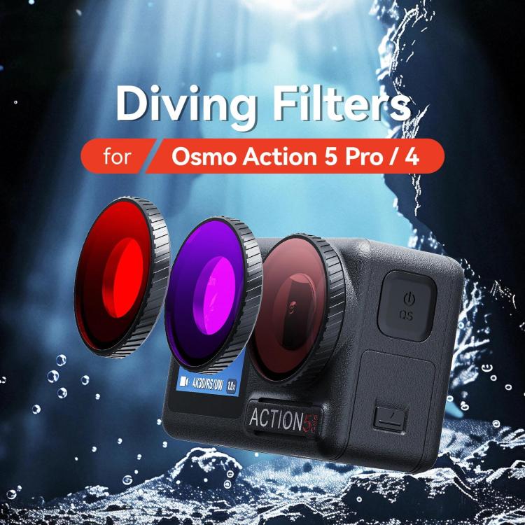 Lente de filtro de buceo antivaho aMagisn para DJI Osmo Action 5 Pro / Action 4, perfectamente adaptada a carcasas impermeables.