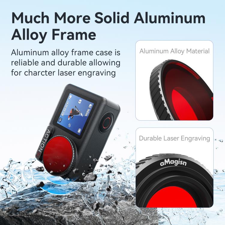 Lente de filtro de buceo antivaho aMagisn para DJI Osmo Action 5 Pro / Action 4, perfectamente adaptada a carcasas impermeables.