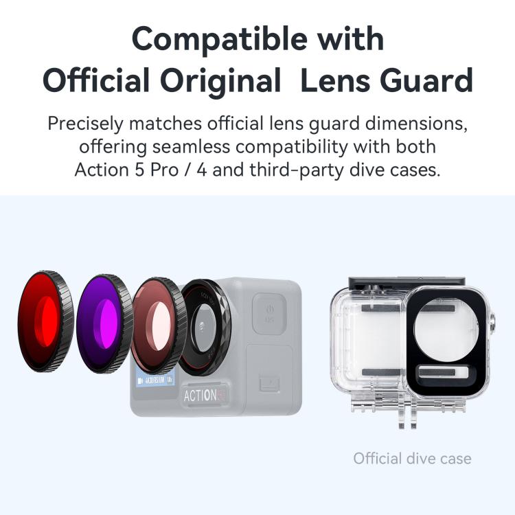 Lente de filtro de buceo antivaho aMagisn para DJI Osmo Action 5 Pro / Action 4, perfectamente adaptada a carcasas impermeables.