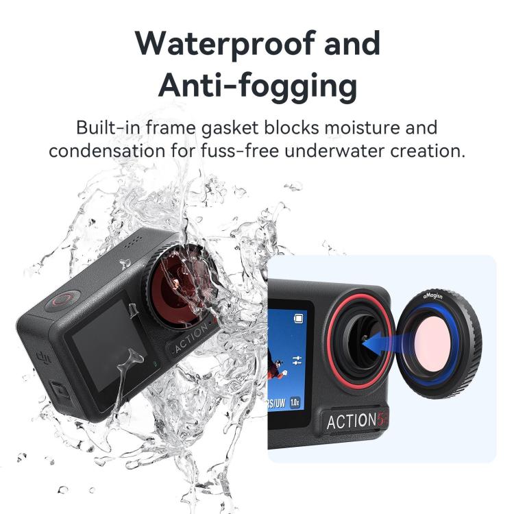 Lente de filtro de buceo antivaho aMagisn para DJI Osmo Action 5 Pro / Action 4, perfectamente adaptada a carcasas impermeables.