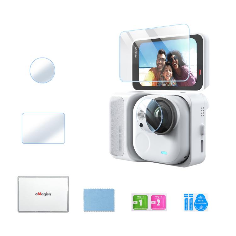 Protector de pantalla de cristal templado aMagisn para Insta360 GO Ultra y película para la lente de la cámara., 1 Set, 2 Sets
