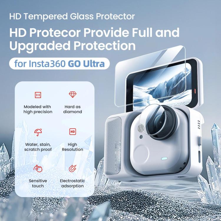 Protector de pantalla de cristal templado aMagisn para Insta360 GO Ultra y película para la lente de la cámara., 1 Set, 2 Sets