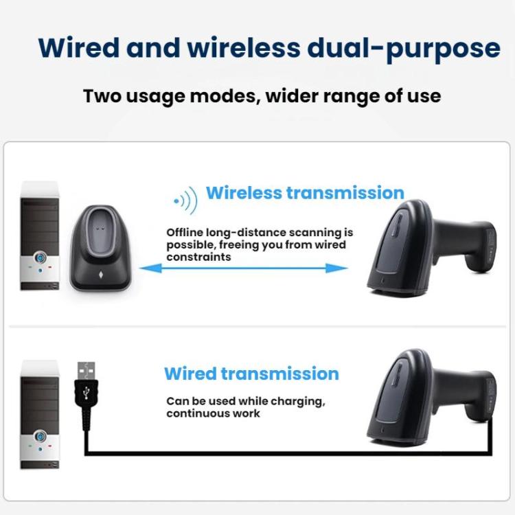 Escáner de código de barras QR inalámbrico de largo alcance con base., Single 2.4G, 2.4G + Bluetooth