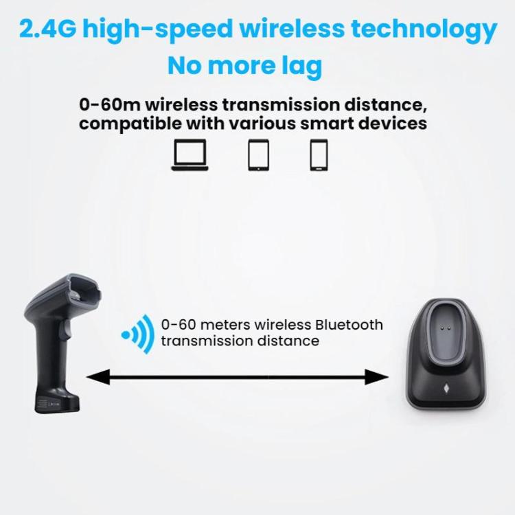Escáner de código de barras QR inalámbrico de largo alcance con base., Single 2.4G, 2.4G + Bluetooth