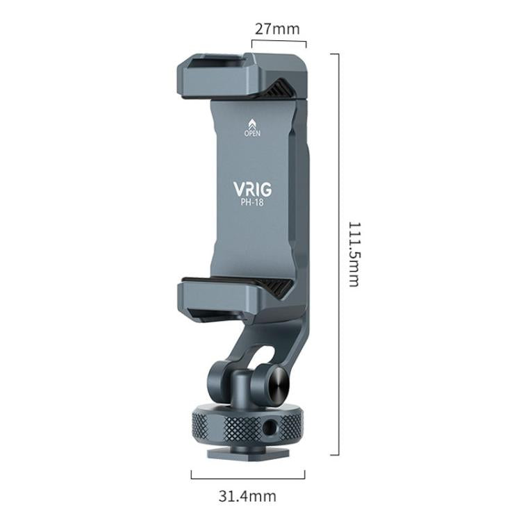 Soporte para teléfono de aleación de aluminio con doble cabezal y zapata fría, con dos orificios para tornillos de 1/4 de pulgada para tomas con inclinación horizontal/vertical., PH-18