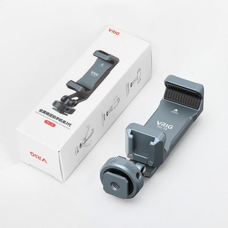 Soporte para teléfono de aleación de aluminio con doble cabezal y zapata fría, con dos orificios para tornillos de 1/4 de pulgada para tomas con inclinación horizontal/vertical., PH-18