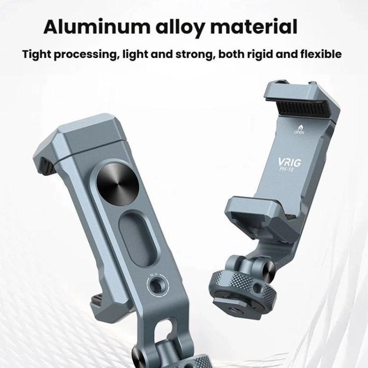 Soporte para teléfono de aleación de aluminio con doble cabezal y zapata fría, con dos orificios para tornillos de 1/4 de pulgada para tomas con inclinación horizontal/vertical., PH-18