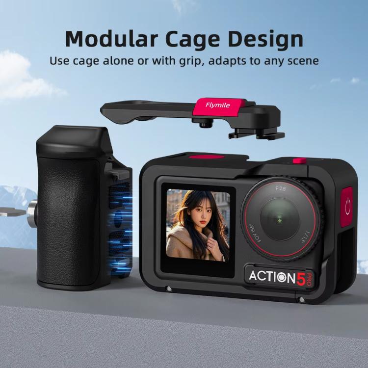 Kit de jaula de expansión para empuñadura de tiro callejero Flymile para DJI Action 5 Pro/4/3, Street Grip Cage Kit