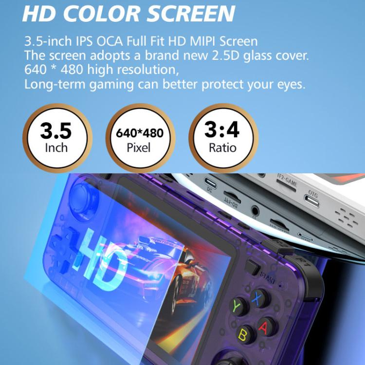 Consola de juegos portátil retro de bolsillo R36H con pantalla IPS de 3,5 pulgadas, 64G Transparent Purple, 64G Transparent Black, 64G White, 128G Transparent Purple, 128G Transparent Black, 128G White
