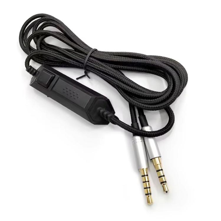 Cable de audio trenzado de 2 m para auriculares gaming Logitech Astro A10 / A40, Silver Plug Straight Through, Silver Plug Wired Controller, Black Plug Wired Controller