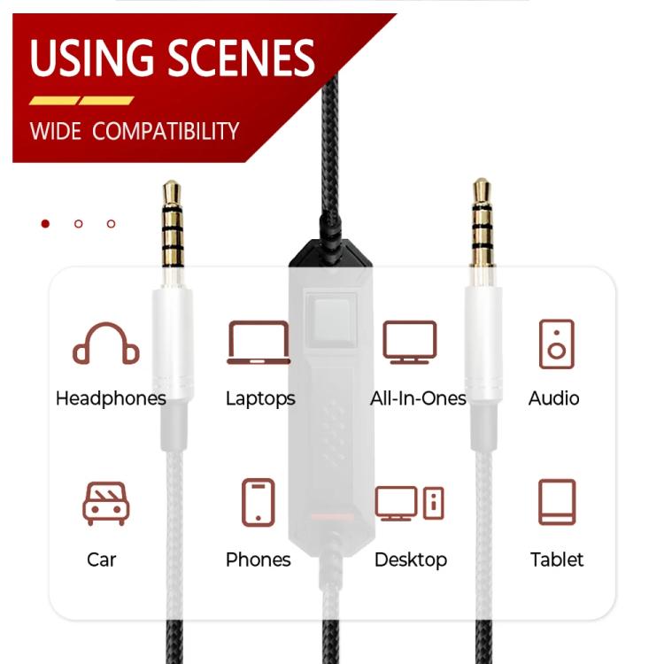 Cable de audio trenzado de 2 m para auriculares gaming Logitech Astro A10 / A40, Silver Plug Straight Through, Silver Plug Wired Controller, Black Plug Wired Controller