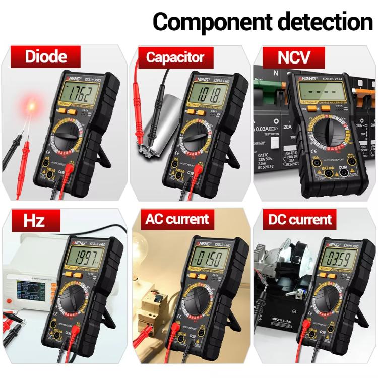 Multímetro digital con comprobador de voltaje con detección NCV para corriente/voltaje CA/CC, triodo hFE y herramienta de prueba de condensadores., ANENG SZ818, ANENG SZ818 Pro  Rechargeable