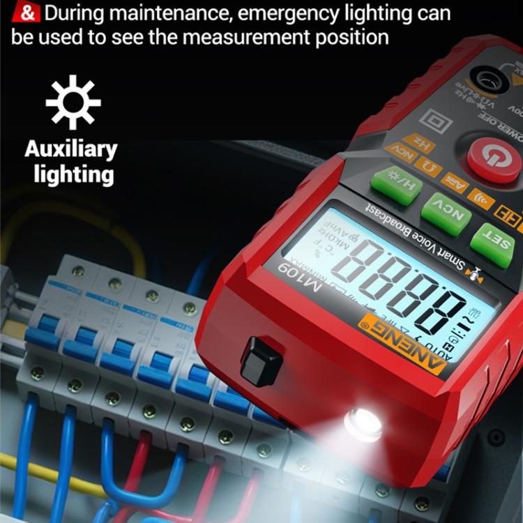 Multímetro digital ANENG M109 con guía de voz, 4000 cuentas, detección NCV, comprobador de capacitancia/resistencia/voltaje/corriente.