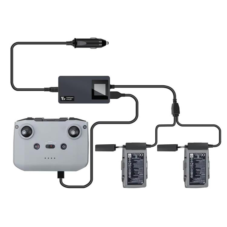 Cargador de coche YX con pantalla digital y cargador rápido para dos baterías, compatible con DJI Mavic Air 2 / Air 2S., Car Charger