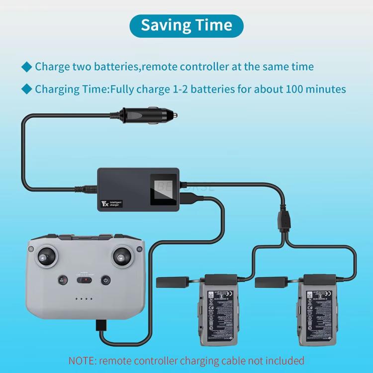 Cargador de coche YX con pantalla digital y cargador rápido para dos baterías, compatible con DJI Mavic Air 2 / Air 2S., Car Charger