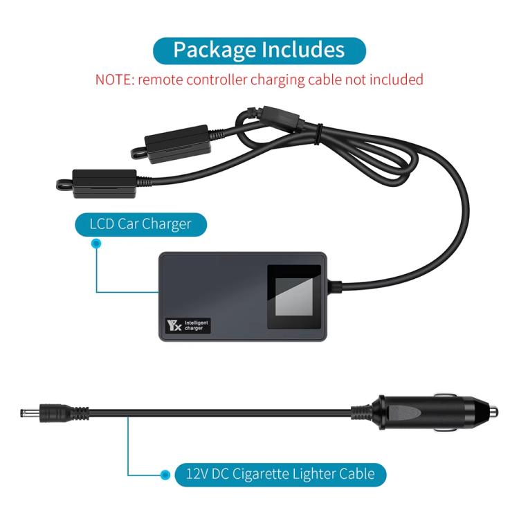Cargador de coche YX con pantalla digital y cargador rápido para dos baterías, compatible con DJI Mavic Air 2 / Air 2S., Car Charger