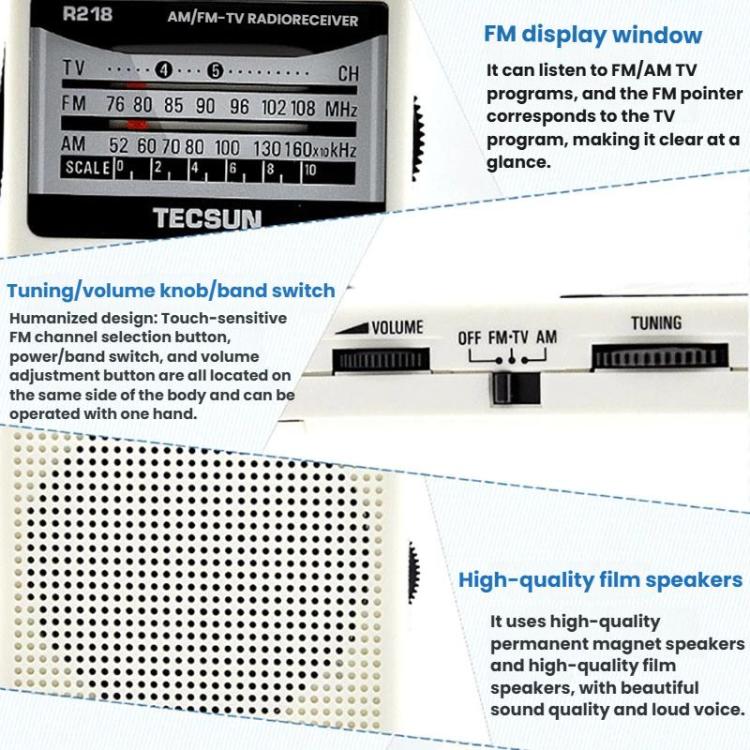 Radio portátil analógica de bolsillo TECSUN R-218 FM/AM/para campus, Standard No Battery
