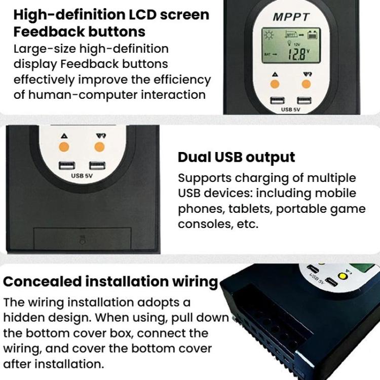 Controlador solar MPPT con reconocimiento automático de 12V/24V., SKA-10A, SKA-20A, SKA-30A, SKA-40A, SKA-50A, SKA-60A