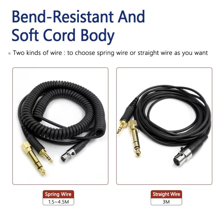 Cable para auriculares con conector de 6,35 mm para AKG Q701 Q702 K712 K240, 1.5-4.5m Spring, 3m Straight