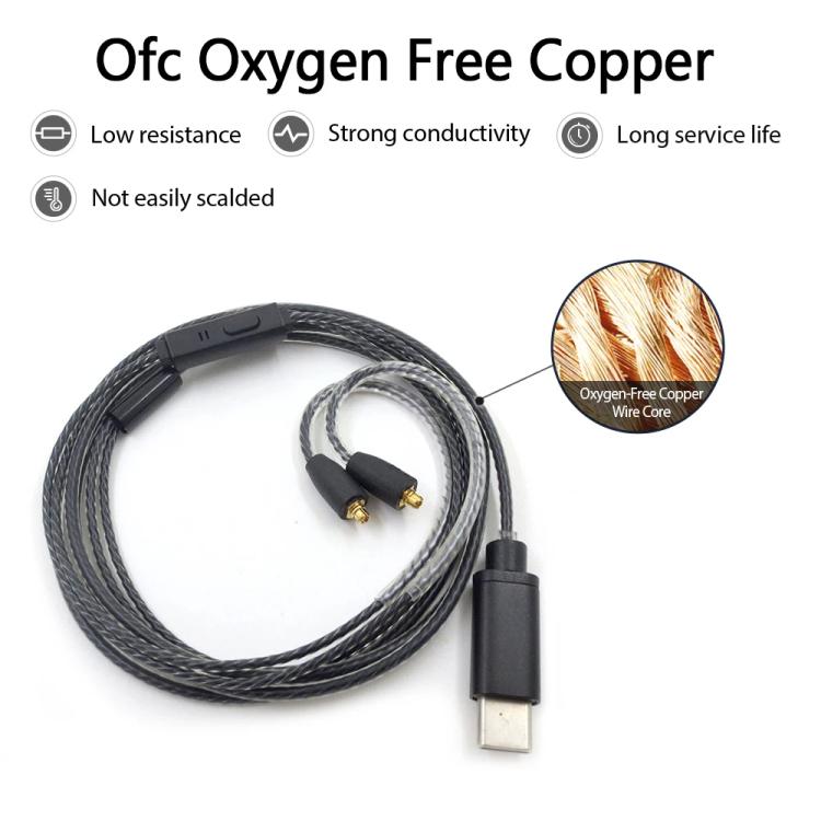Cable de 1,2 m con conector USB tipo C a MMCX para auriculares Shure SE215 / SE315 / SE425 / SE535 / SE846, Inline Control, Standard