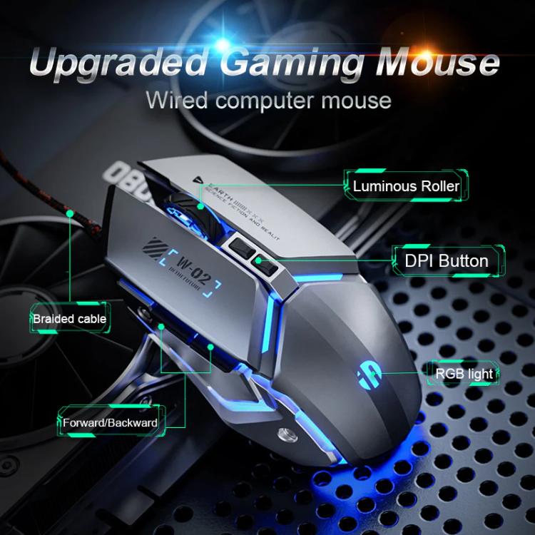 Ratón para juegos Inphic W-02 USB con cable, macros programables e iluminación integrada.