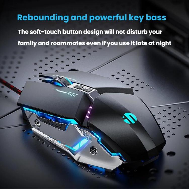 Ratón para juegos Inphic W-02 USB con cable, macros programables e iluminación integrada.