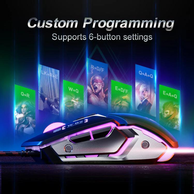 Ratón para juegos Inphic W-02 USB con cable, macros programables e iluminación integrada.