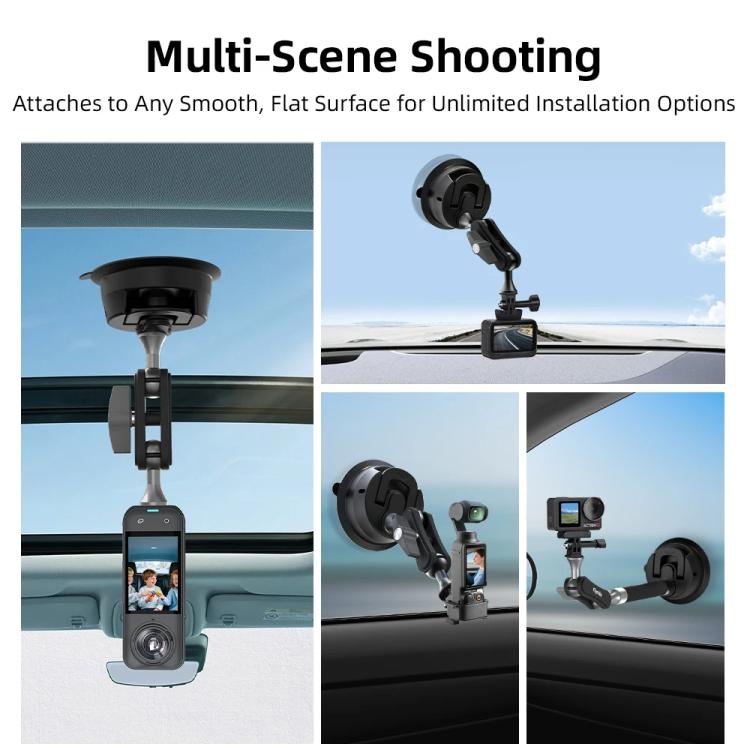 Soporte universal para coche Flymile con ventosa para cámaras de acción, giratorio 360 grados, lavable y reutilizable. Soporte para salpicadero o parabrisas., Only  Mount, With Extension Rod