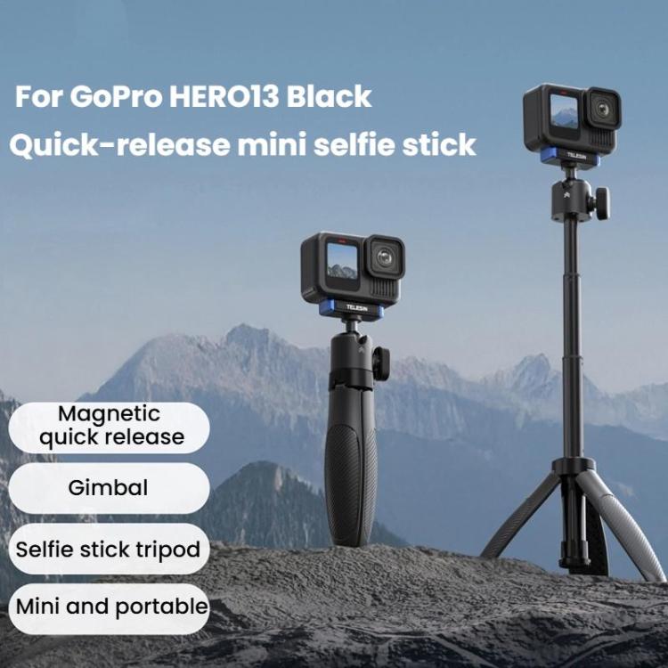Trípode de escritorio portátil TELESIN S1-MNP-14-TGP para GoPro HERO13 Black, mini palo selfie retráctil de liberación rápida de 17-40 cm