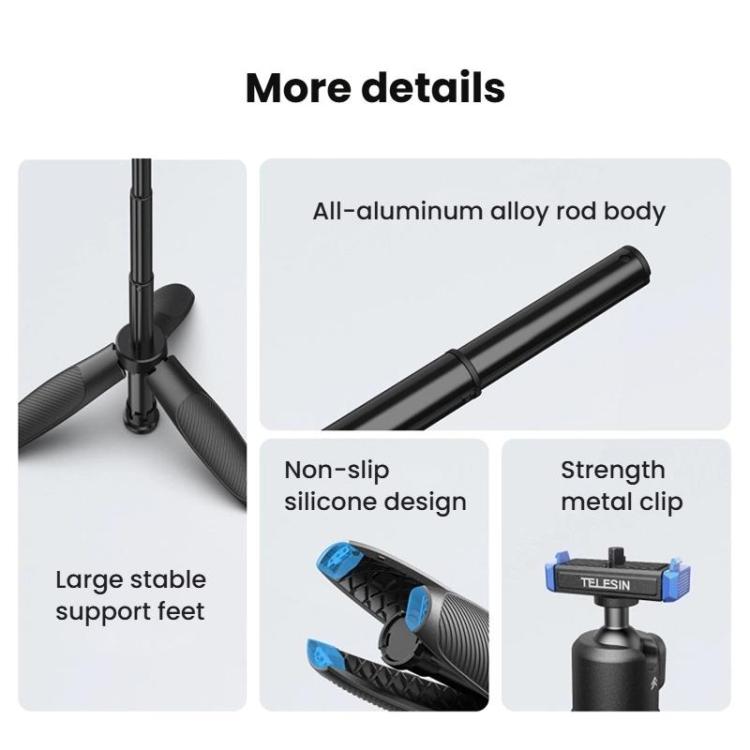 Trípode de escritorio portátil TELESIN S1-MNP-14-TGP para GoPro HERO13 Black, mini palo selfie retráctil de liberación rápida de 17-40 cm