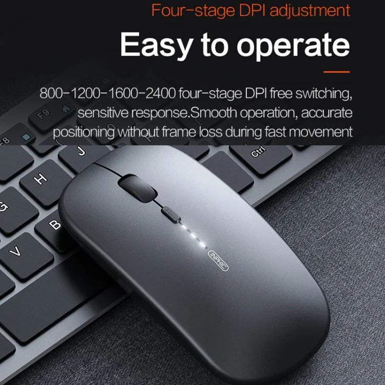 Ratón inalámbrico Bluetooth recargable Inphic M1 PRO con tres modos, función de silencio e indicador de nivel de batería.